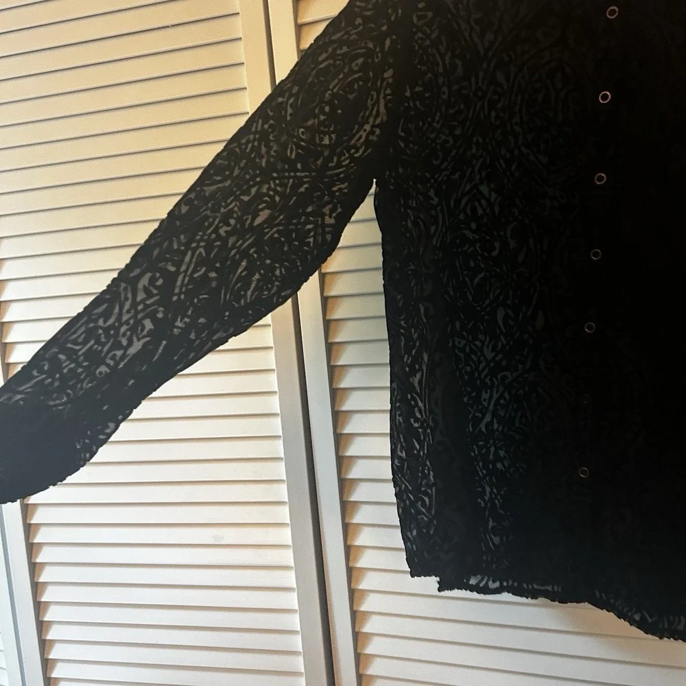 Black Button Up LS Sheer Velvet Paisley Burnout Design Covington Size XL